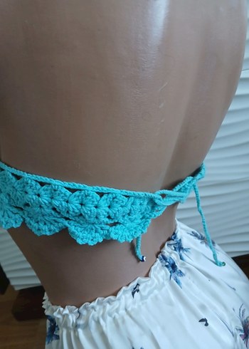 Bohem Renkli Turkuaz Örgü Straplez Bustiyer - Görsel 3