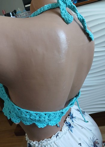 Bohem Renkli Turkuaz Örgü Straplez Bustiyer - Görsel 4