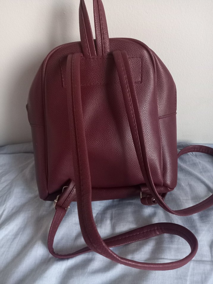 Bordo Deri Kadın Sırt Çantası Püsküllü - Görsel 4