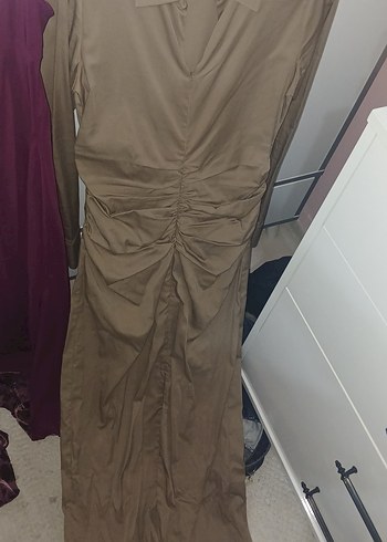 Bej Drapeli V Yaka Kadın elbise - Görsel 7