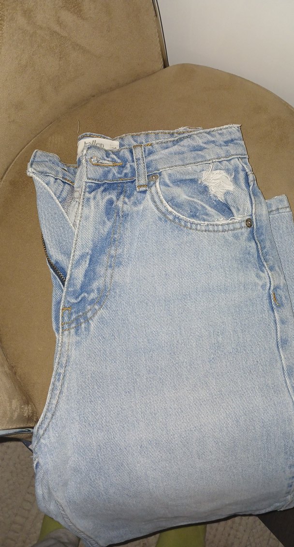 Mavi Baskılı Düğmeli Denim Pantolon - Görsel 2