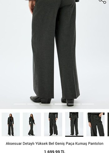 Gri Yüksek Bel Geniş Paça Kumaş Pantolon - Görsel 2