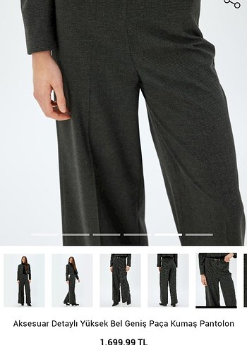 Gri Yüksek Bel Geniş Paça Kumaş Pantolon - Görsel 4