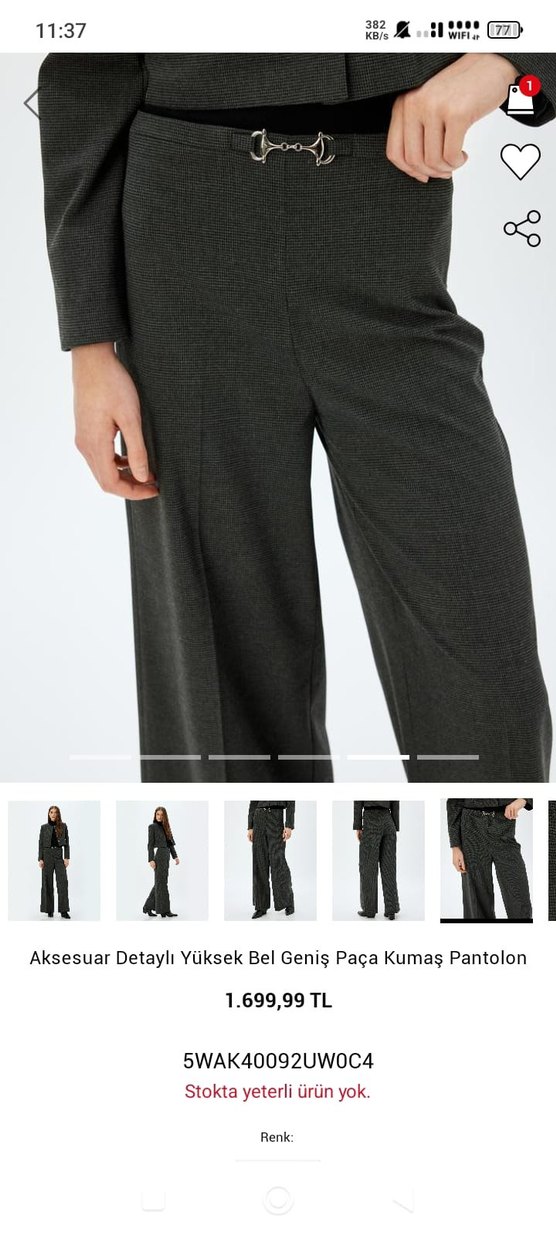 Gri Yüksek Bel Geniş Paça Kumaş Pantolon - Görsel 4