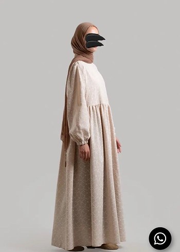 Bej Uzun Keten Salaş Elbise - Görsel 5