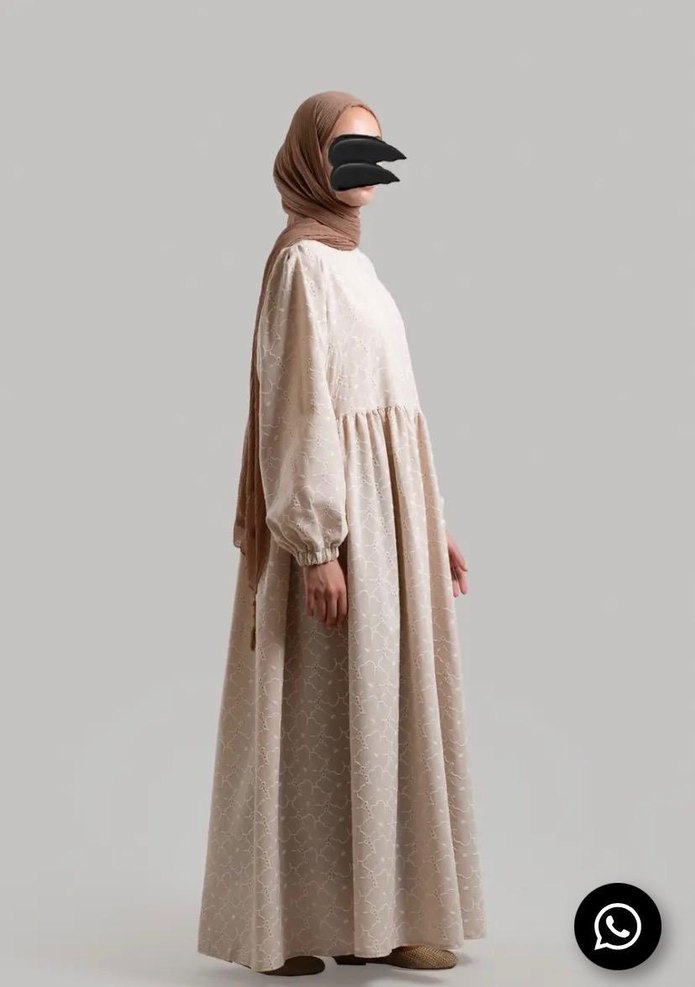 Bej Uzun Keten Salaş Elbise - Görsel 5