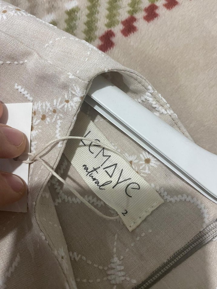 Bej Uzun Keten Salaş Elbise - Görsel 4