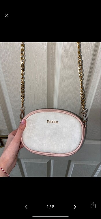 fossil beyaz pembe gold zincirli çanta