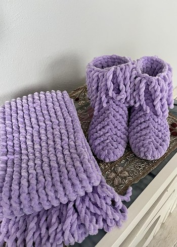 Mor Örgü Kız Çocuk Sıcak Terlik - Görsel 2