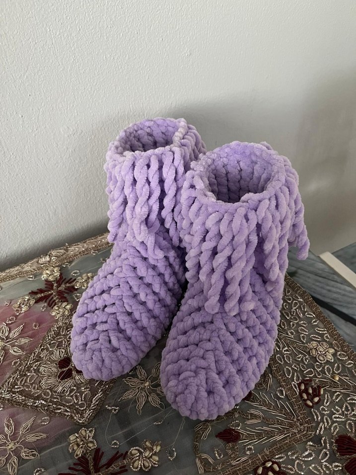 Mor Örgü Kız Çocuk Sıcak Terlik - Görsel 4