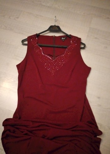 Bordo V Yaka Uzun Abiye Elbise - Görsel 3