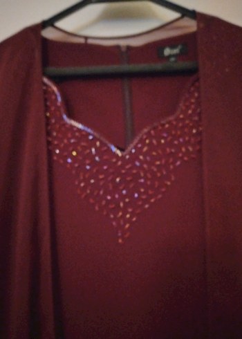 Bordo V Yaka Uzun Abiye Elbise - Görsel 2