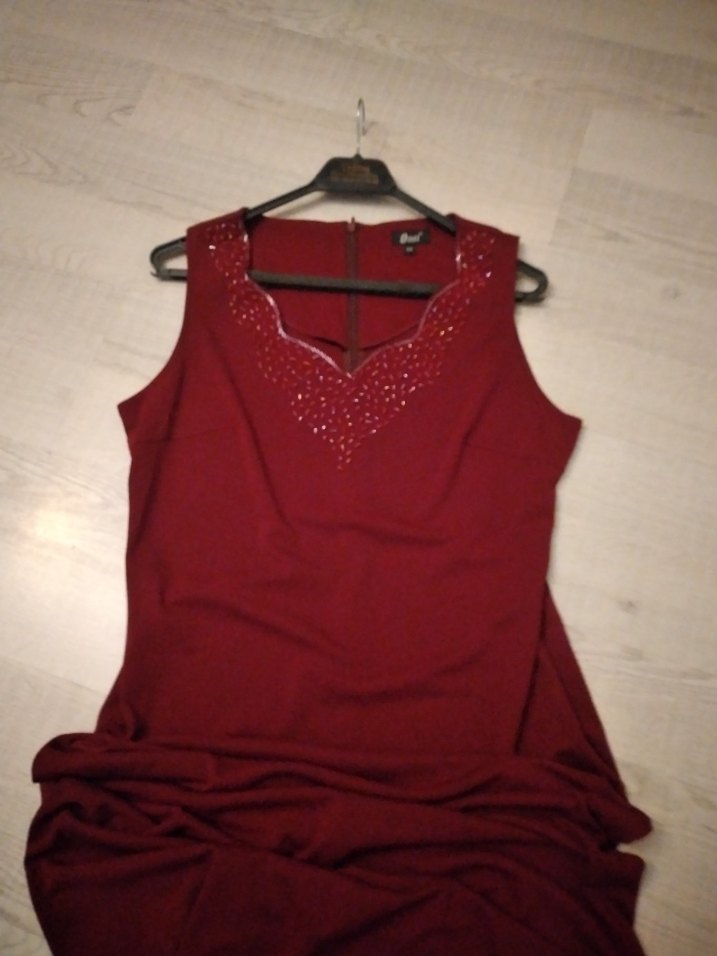 Bordo V Yaka Uzun Abiye Elbise - Görsel 3