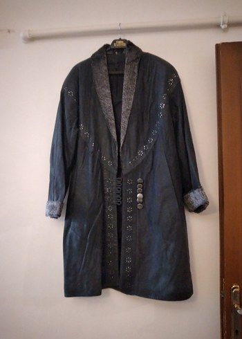 Siyah Süet Uzun Vintage Kaban 38. 40 bedene uygun - Görsel 3