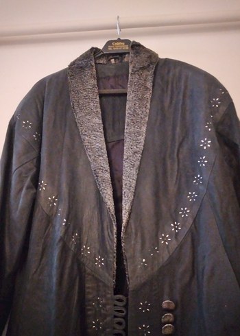 Siyah Süet Uzun Vintage Kaban 38. 40 bedene uygun - Görsel 2