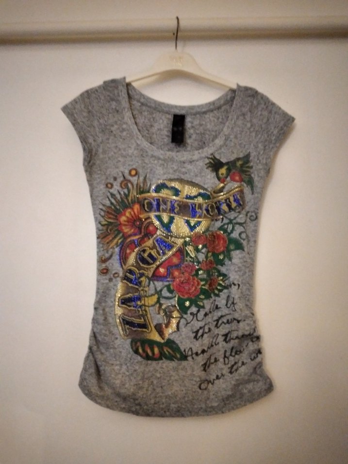 Vintage Payetli Baskılı  Tişört - Görsel 2