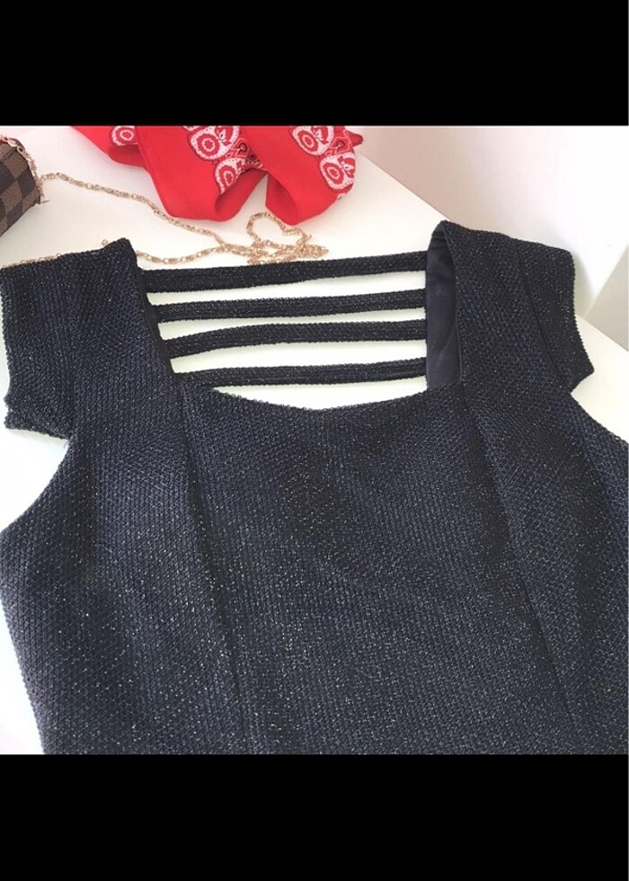 Siyah Kısa Gece Elbisesi - Görsel 2