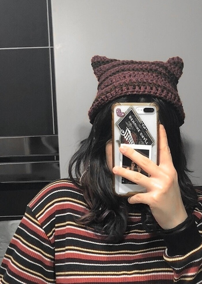 Kedi Kulaklı Tığ İşi Bere Cat Ear Beanie - Görsel 2