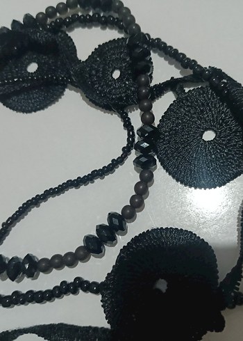 Uzun Siyah Gotik Boncuklu Kadın Kolye - Görsel 3