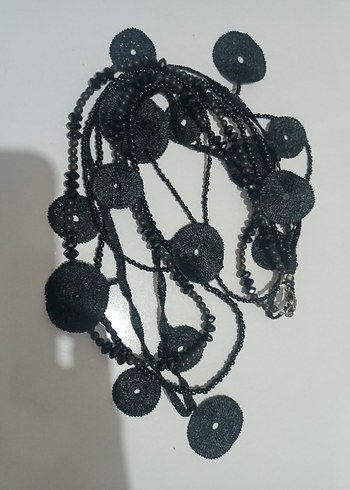 Uzun Siyah Gotik Boncuklu Kadın Kolye - Görsel 5