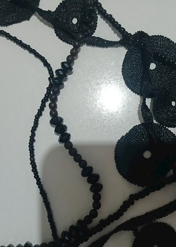 Uzun Siyah Gotik Boncuklu Kadın Kolye - Görsel 4