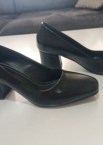 Siyah Yılan Desenli Blok Topuklu Kadın Stiletto, 37 numara - Görsel 2