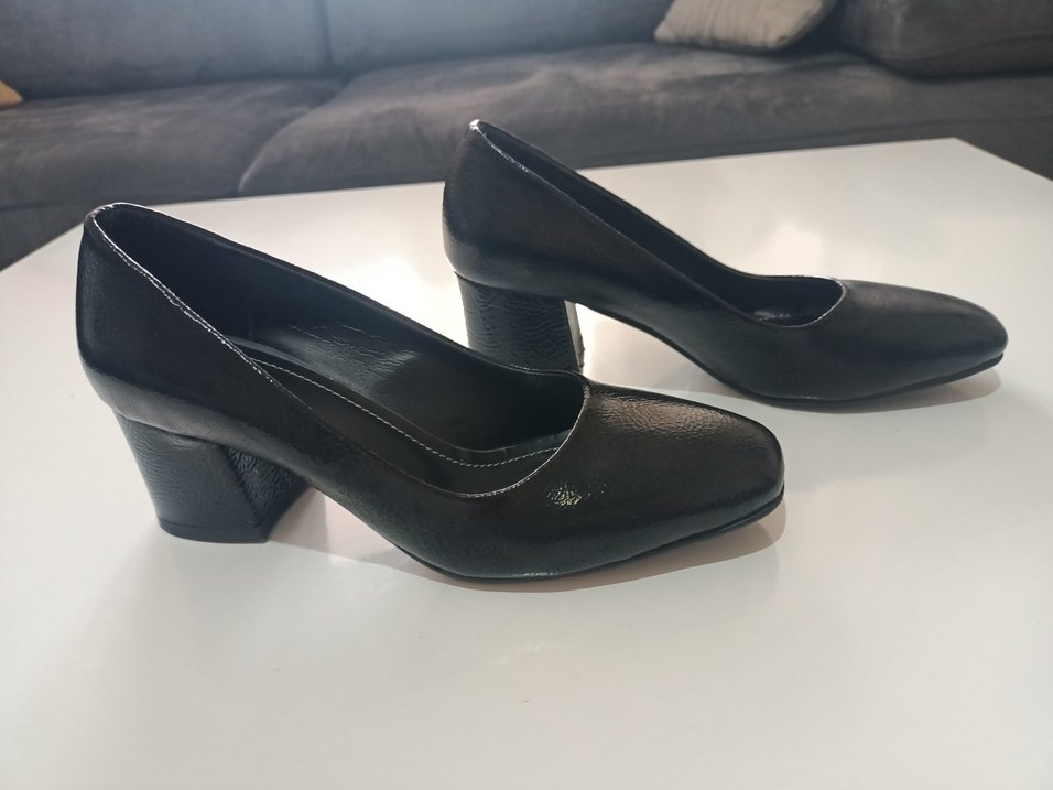 Siyah Yılan Desenli Blok Topuklu Kadın Stiletto, 37 numara - Görsel 2