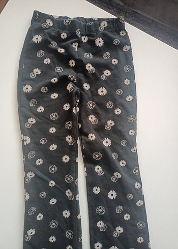 Gri Çiçek Desenli Düğmeli kız çocuk penye İspanyol tayt - Görsel 2