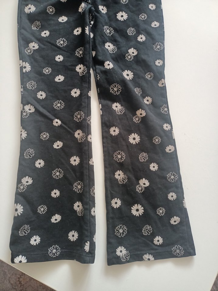 Gri Çiçek Desenli Düğmeli kız çocuk penye İspanyol tayt - Görsel 3