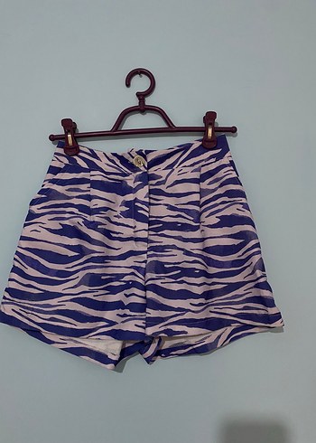 Mavi Zebra Desenli Mini Şort