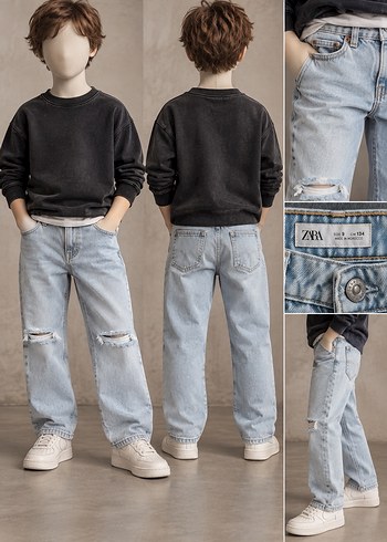 Zara Cocuk Acik Mavi Yirtik Denim Jean