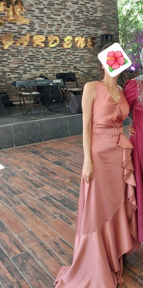 Pudra Pembe Drapeli Uzun Abiye Elbise - Görsel 2