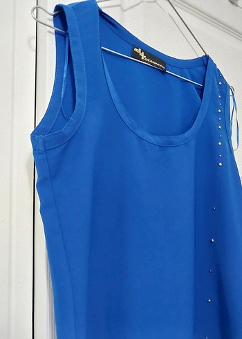 Mavi, Uzun, Kolsuz Kadın Bluz - Görsel 2