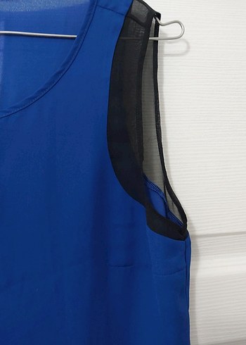 Mavi V Yaka Kolsuz Bluz - Görsel 2