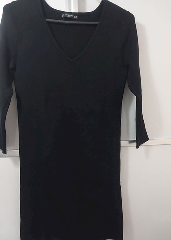 V Yaka Siyah  Triko Elbise - Görsel 2