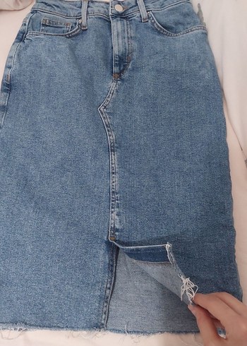 Günlük Mavi Midi Denim Etek - Görsel 2