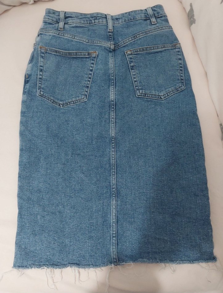 Günlük Mavi Midi Denim Etek - Görsel 3