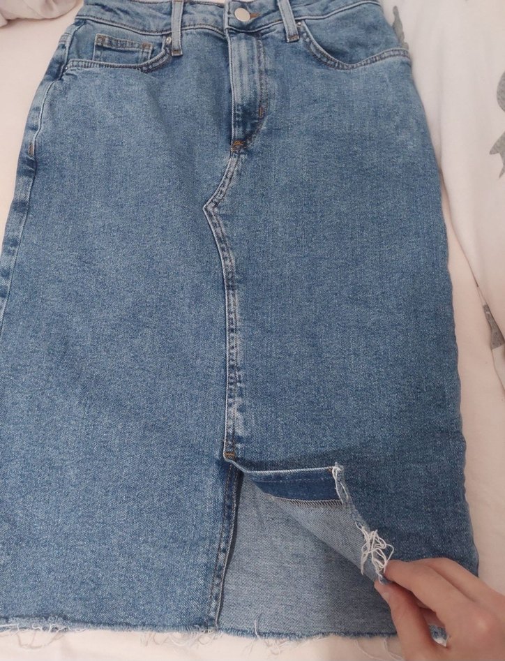 Günlük Mavi Midi Denim Etek - Görsel 2