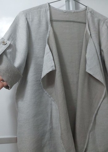 Gri Keten Midi Ceket - Görsel 2