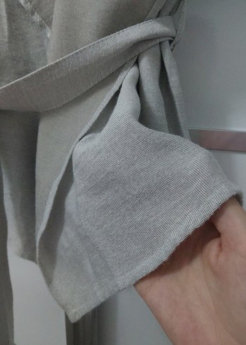 Gri Keten Midi Ceket - Görsel 3