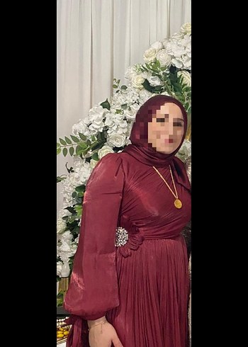 Bordo Uzun Kollu Bohem Abiye Elbise