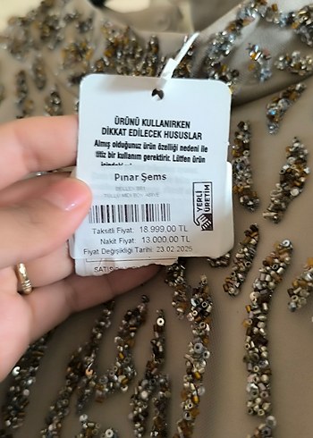 İnci İşlemeli Uzun Bej Düğün Elbisesi - Görsel 5