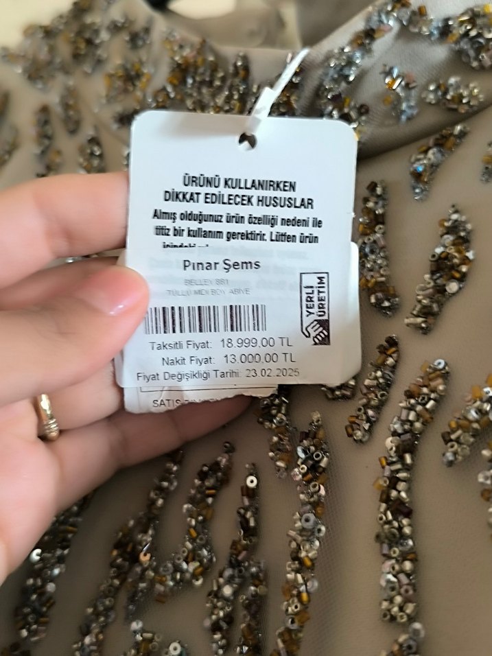 İnci İşlemeli Uzun Bej Düğün Elbisesi - Görsel 5