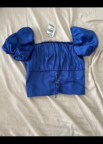 Düğmeli, Straplez, Mini Mavi Kadın Bluz