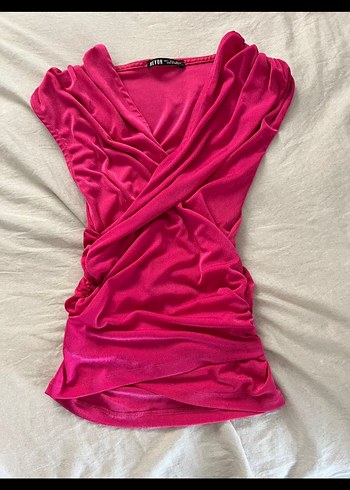 American Vintage Koyu Pembe Kemerli V Yaka Kolsuz Bluz