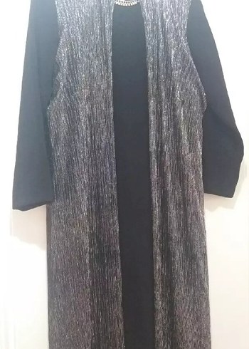 Uzun Siyah ve Gri Drapeli Kadın Elbise - Görsel 4