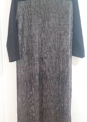 Uzun Siyah ve Gri Drapeli Kadın Elbise - Görsel 3