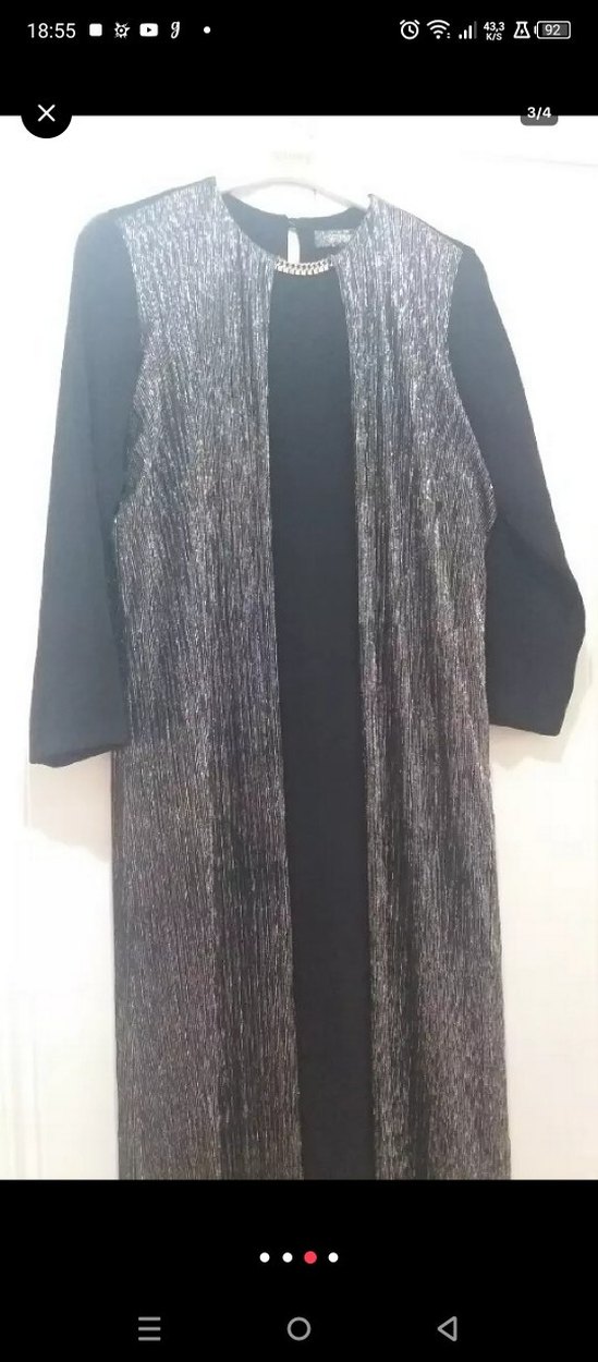 Uzun Siyah ve Gri Drapeli Kadın Elbise - Görsel 4