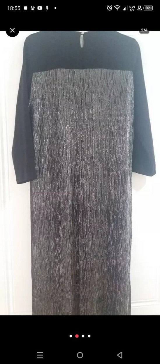 Uzun Siyah ve Gri Drapeli Kadın Elbise - Görsel 3