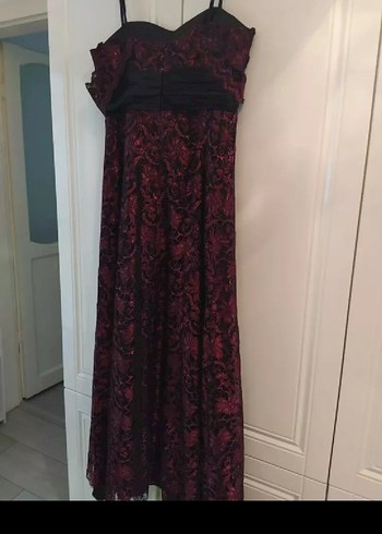 Bordo Dantelli V Yakalı Midi Elbise - Görsel 2